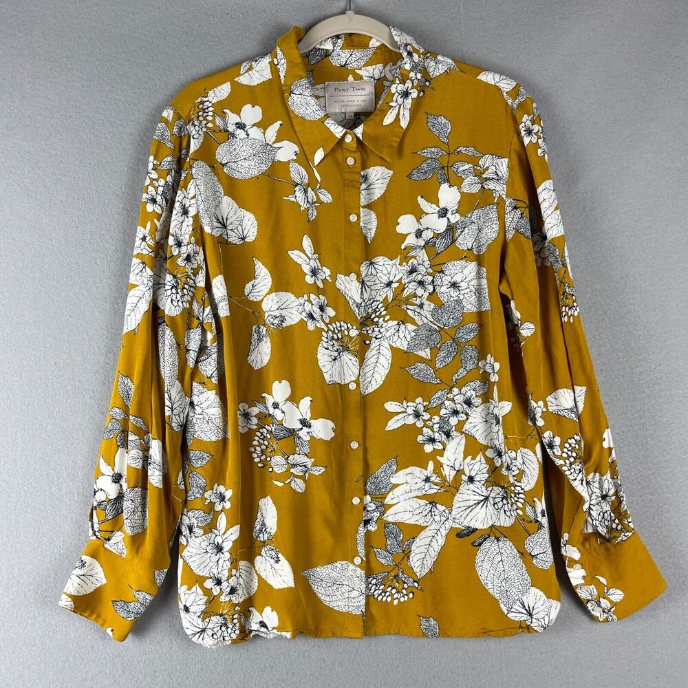 Part Two Copenhagen Murphy‎ Top Womens 44 Mustard Yellow Floral Blouse Button Up